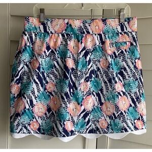 Pebble Beach L Skort Dry-Luxe Performance Skirt  Floral Pocket Scalloped NWT